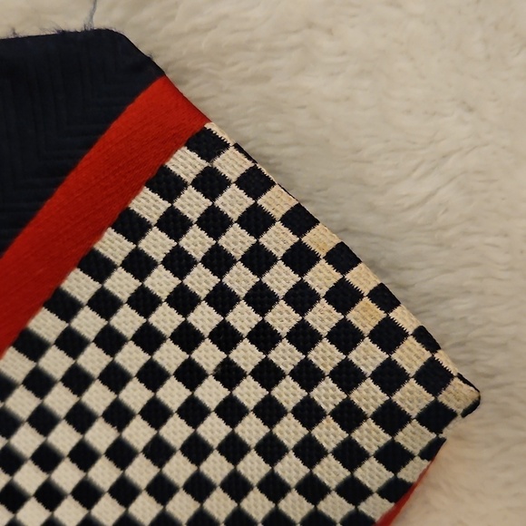 Vtg WEMBLEY MCM Red White and Blue Check Striped Wide Clip-on Tie - Picture 5 of 10